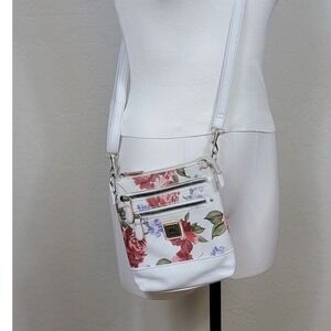 Stone & Co Floral Crossbody Bag Womens Small White Rose Floral Leather Look